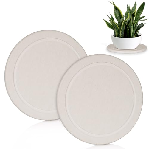 Creproly Plant Saucer Flower Pot Saucers Plant Trays for Pots Instant Dry Diatomaceous Earth Round Plant Drip Trays for Indoors Keeping Counter and Floors Dry and Clean (2Pcs White Large) - Image 1