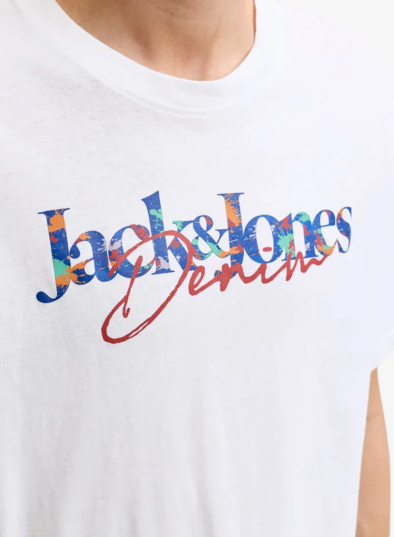 JACK & JONES Bright White Casual Regular Fit Crew Neck T-Shirt for Men | Best Price UAE