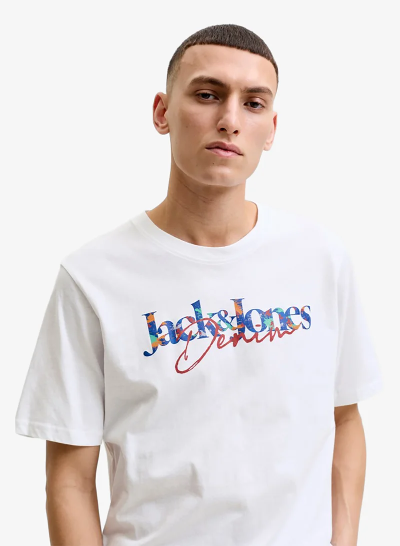 JACK & JONES Bright White Casual Regular Fit Crew Neck T-Shirt for Men | Best Price UAE