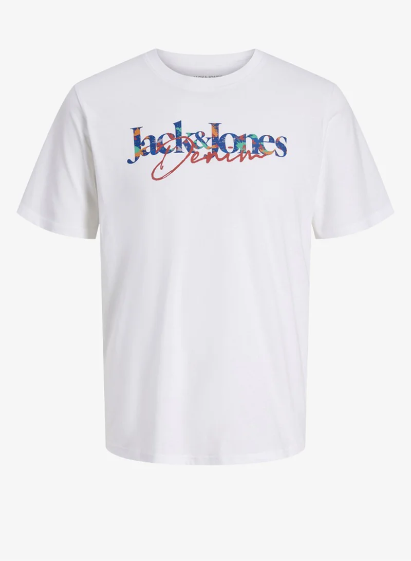 JACK & JONES Bright White Casual Regular Fit Crew Neck T-Shirt for Men | Best Price UAE