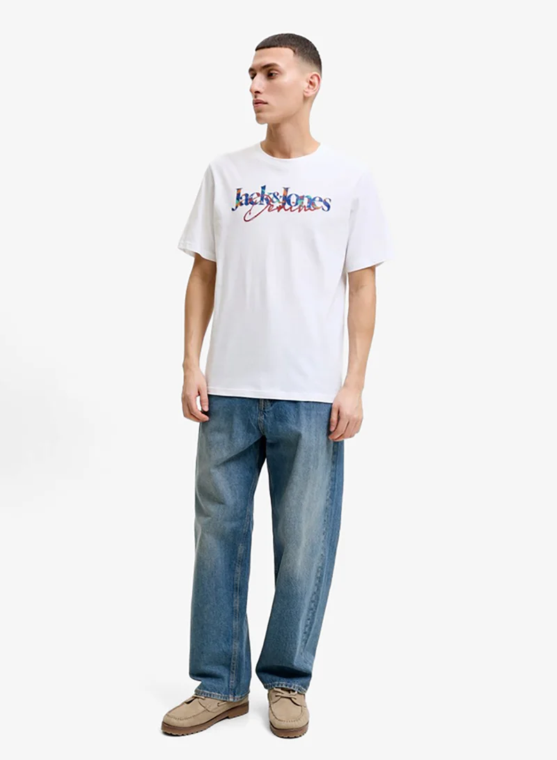 JACK & JONES Bright White Casual Regular Fit Crew Neck T-Shirt for Men | Best Price UAE