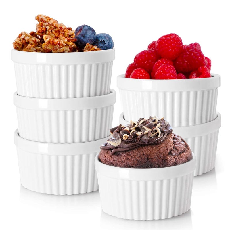 RAGYULA Ceramic Ramekin Bowl Set of 6 Microwave Safe for Baking Serving Cupcake Dessert Pudding 100 ML - Image 1