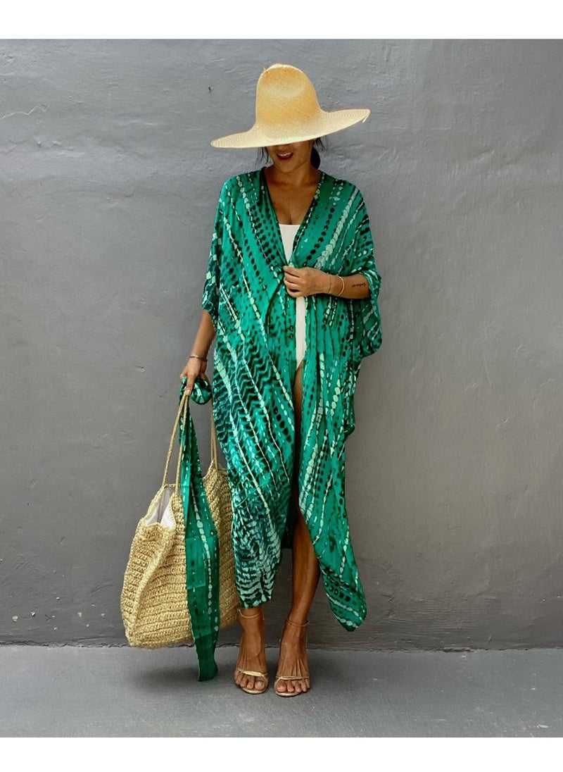 GRKC Stylish Tie Dye Open Front Long Kimono Swimsuit Cover Up for Women, Perfect Beach Resort Vacation Swimwear Shawl  - Image 1