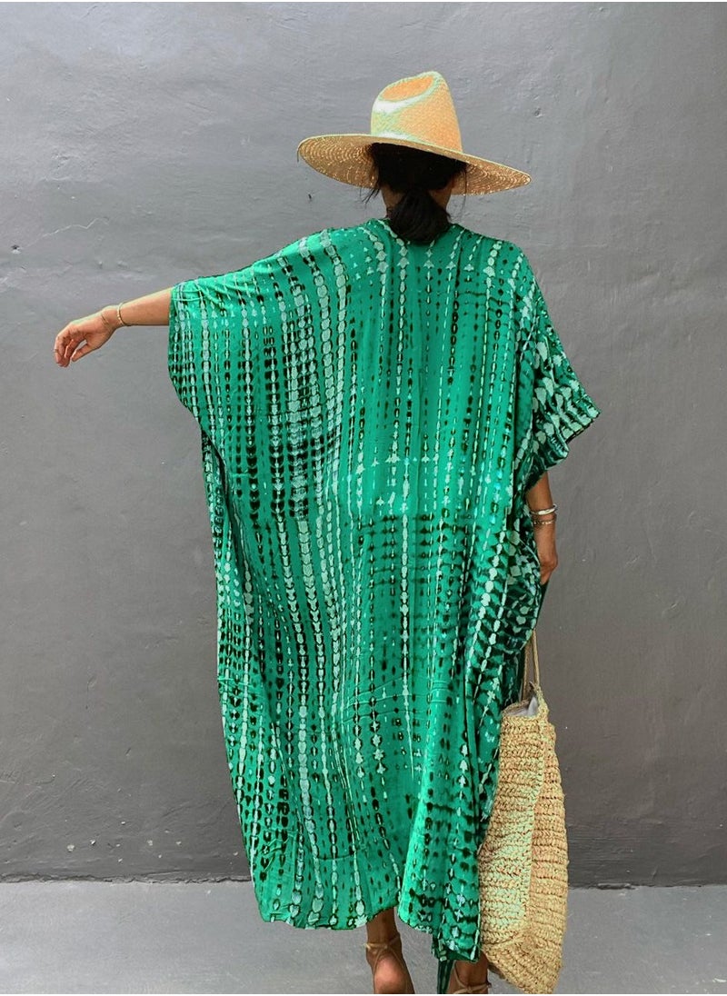 GRKC Stylish Tie Dye Open Front Long Kimono Swimsuit Cover Up for Women, Perfect Beach Resort Vacation Swimwear Shawl  - Image 3