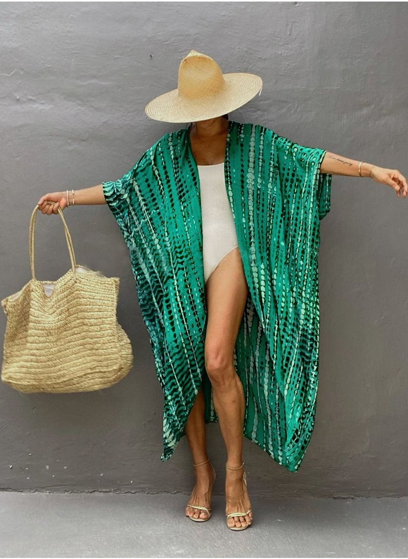 GRKC Stylish Tie Dye Open Front Long Kimono Swimsuit Cover Up for Women, Perfect Beach Resort Vacation Swimwear Shawl  - Image 5