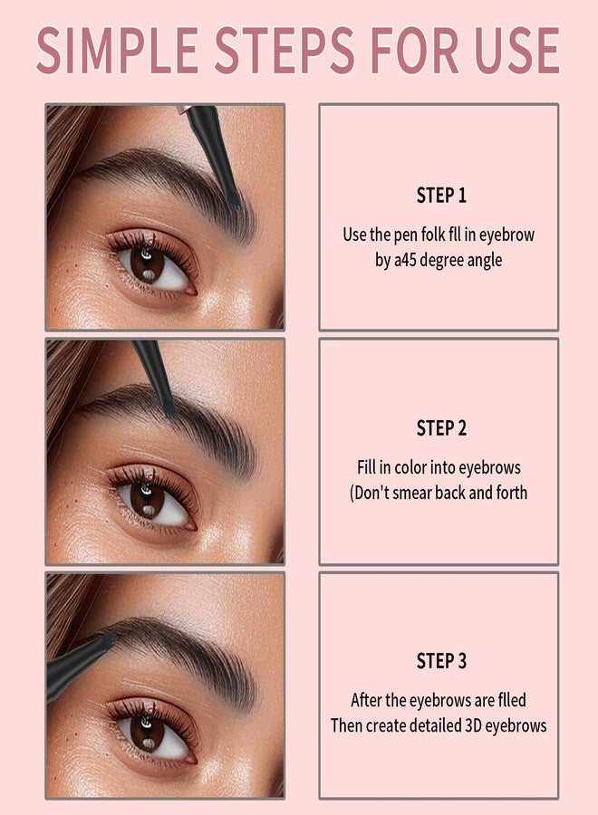 كيو اي سي قلم تحديد الحواجب ثلاثي الأبعاد المقاوم للماء بتقنية المايكروبليدينغ، مزود بأربعة رؤوس متشعبة، قلم تحديد الحواجب QIC بأربعة رؤوس، شعر حواجب طبيعي يدوم طويلاً، قلم تحديد الحواجب السحري وفرشاة الحواجب (بني داكن) - Image 4