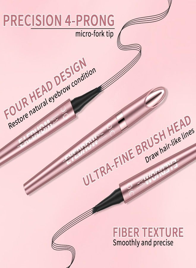 كيو اي سي قلم تحديد الحواجب ثلاثي الأبعاد المقاوم للماء بتقنية المايكروبليدينغ، مزود بأربعة رؤوس متشعبة، قلم تحديد الحواجب QIC بأربعة رؤوس، شعر حواجب طبيعي يدوم طويلاً، قلم تحديد الحواجب السحري وفرشاة الحواجب (بني داكن) - Image 2