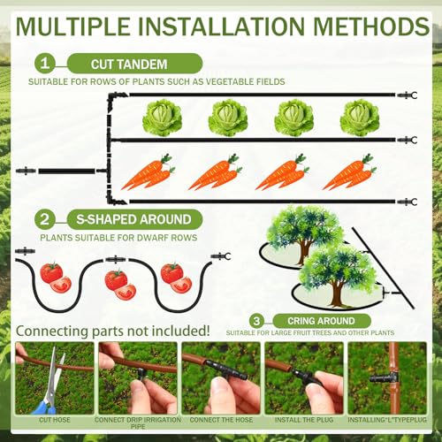 Innconee 1/4 Inch Drip Irrigation Tubing Hydroponics Dripline Hose with 6 Inch Emitter Spacing Irrigation Drip Line Emitter Tubing for Gardens Efficient Raised Beds Flower Watering(Brown,100 ft) - Image 4