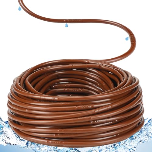 Innconee 1/4 Inch Drip Irrigation Tubing Hydroponics Dripline Hose with 6 Inch Emitter Spacing Irrigation Drip Line Emitter Tubing for Gardens Efficient Raised Beds Flower Watering(Brown,100 ft) - Image 1