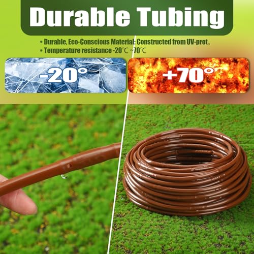 Innconee 1/4 Inch Drip Irrigation Tubing Hydroponics Dripline Hose with 6 Inch Emitter Spacing Irrigation Drip Line Emitter Tubing for Gardens Efficient Raised Beds Flower Watering(Brown,100 ft) - Image 3