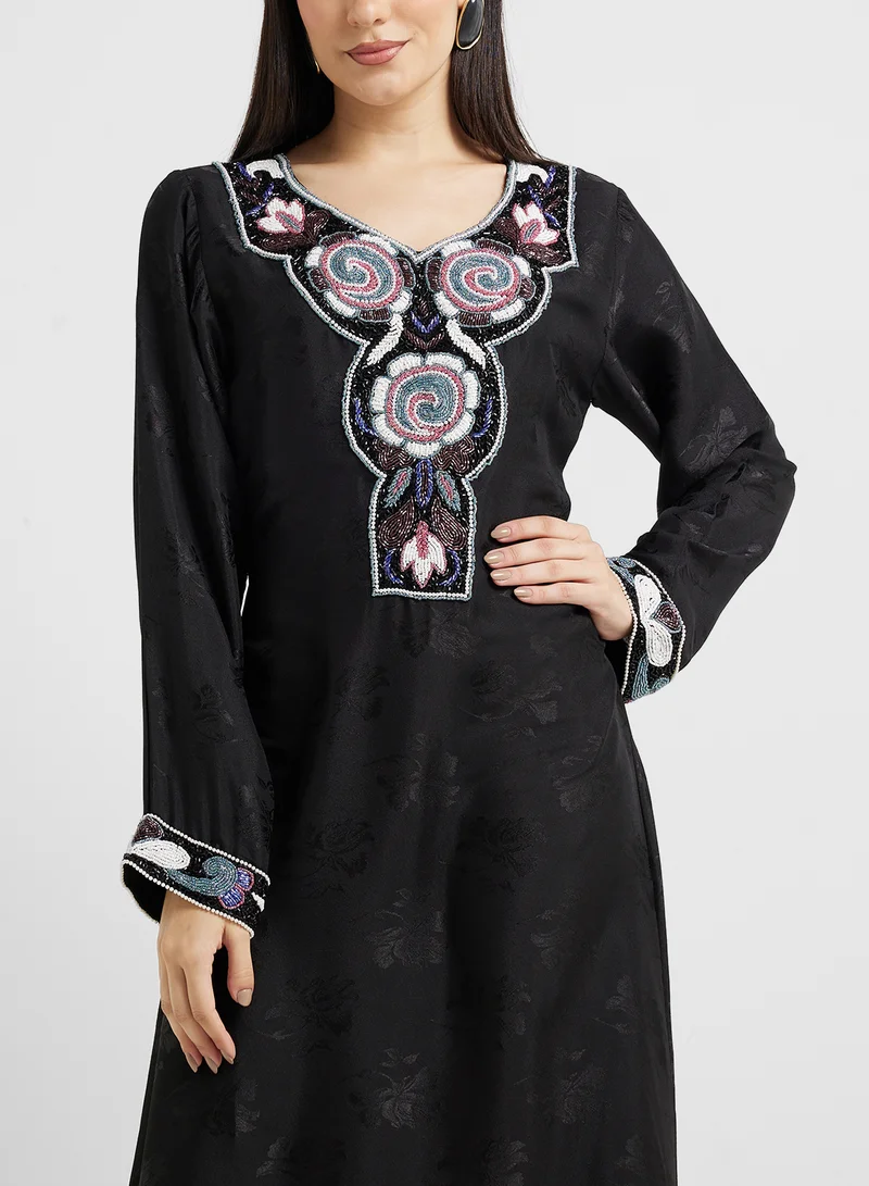 ARABIAN CLOSET Embellished Belted Jalabiya