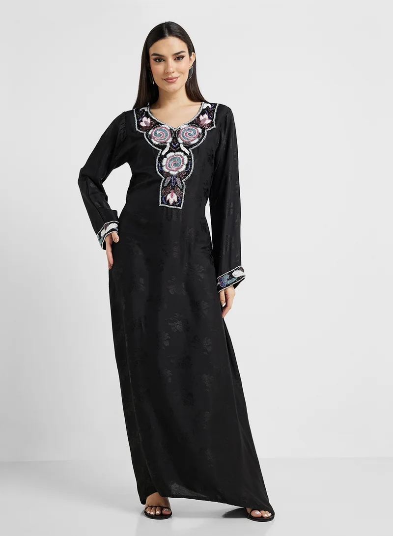 ARABIAN CLOSET Embellished Belted Jalabiya