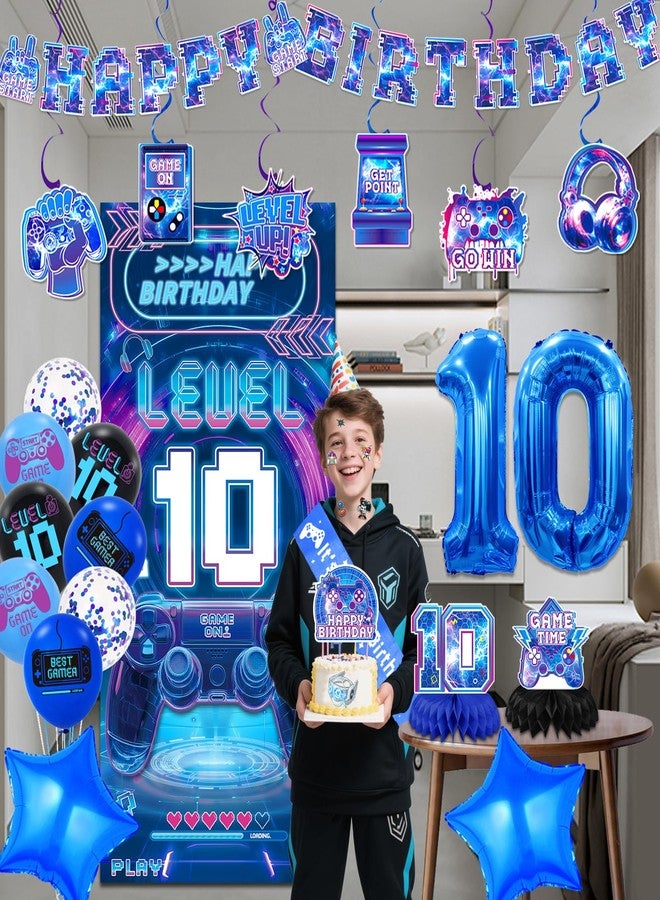 FINDRICH 10th Birthday Decorations for Boys, Video Game Level 10 Birthday Decorations Include Banner Backdrop Sash Honeycomb Centerpieces Hanging Swirls Stickers Cake Topper for Gamer Party Supplies - Image 5