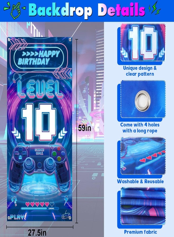 FINDRICH 10th Birthday Decorations for Boys, Video Game Level 10 Birthday Decorations Include Banner Backdrop Sash Honeycomb Centerpieces Hanging Swirls Stickers Cake Topper for Gamer Party Supplies - Image 4