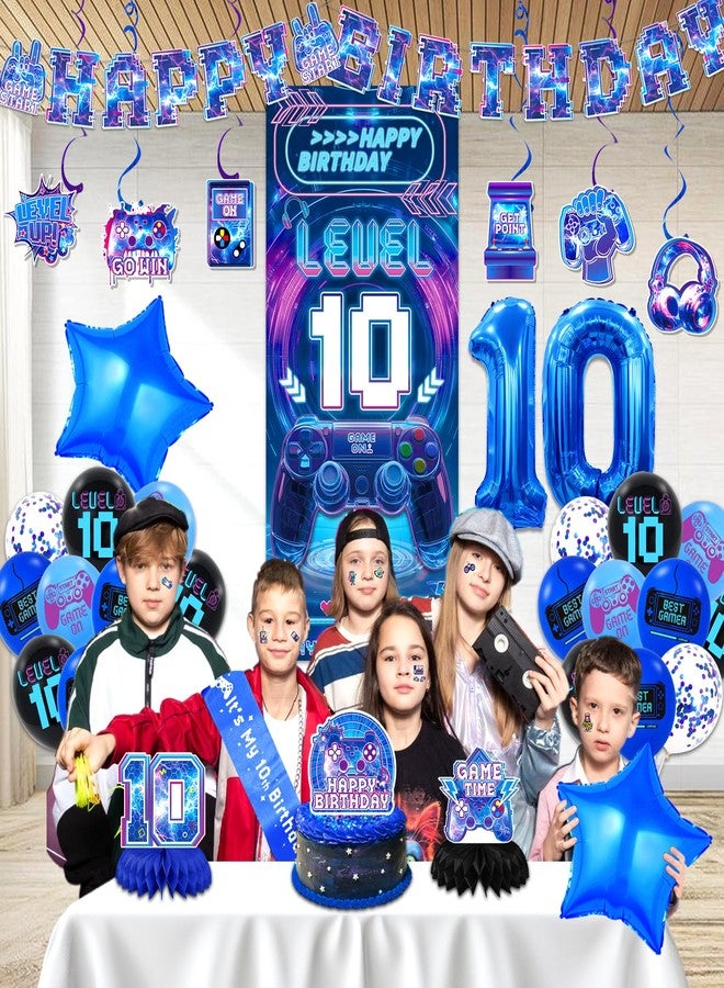 FINDRICH 10th Birthday Decorations for Boys, Video Game Level 10 Birthday Decorations Include Banner Backdrop Sash Honeycomb Centerpieces Hanging Swirls Stickers Cake Topper for Gamer Party Supplies - Image 2