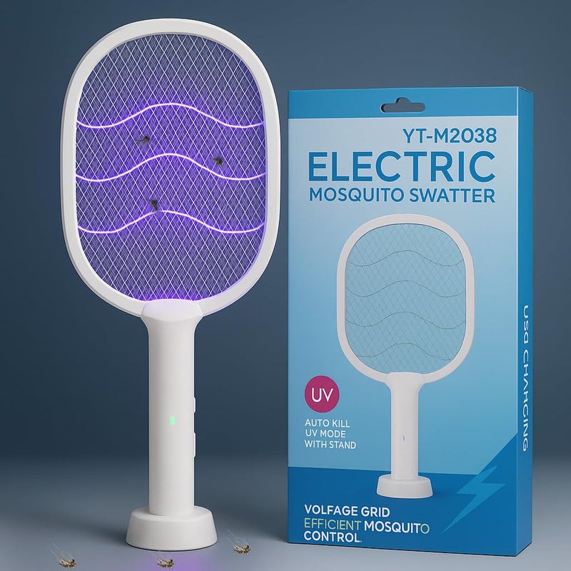 2 in 1 Rechargeable Electric Bug Zapper Racket Mosquito Swatter for Indoor and Outdoor - Image 1