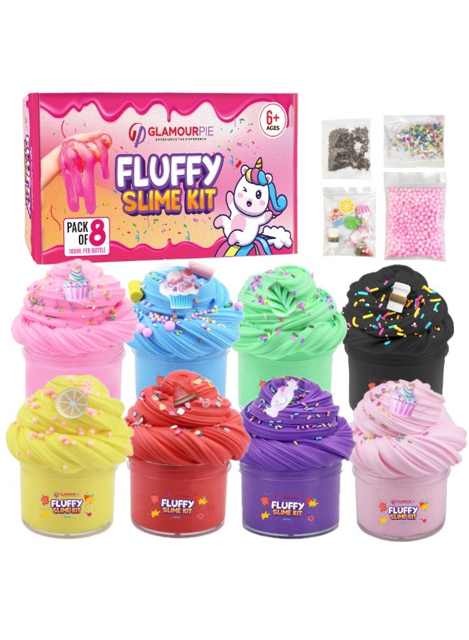 GlamourPie Fluffy Butter Slime Kit for Kids - Non-Sticky, Glossy & Scented Cloud Slime for Girls & Boys - Perfect for Party Favors & Stress Relief Toys for Girls 8x100ML - Image 1