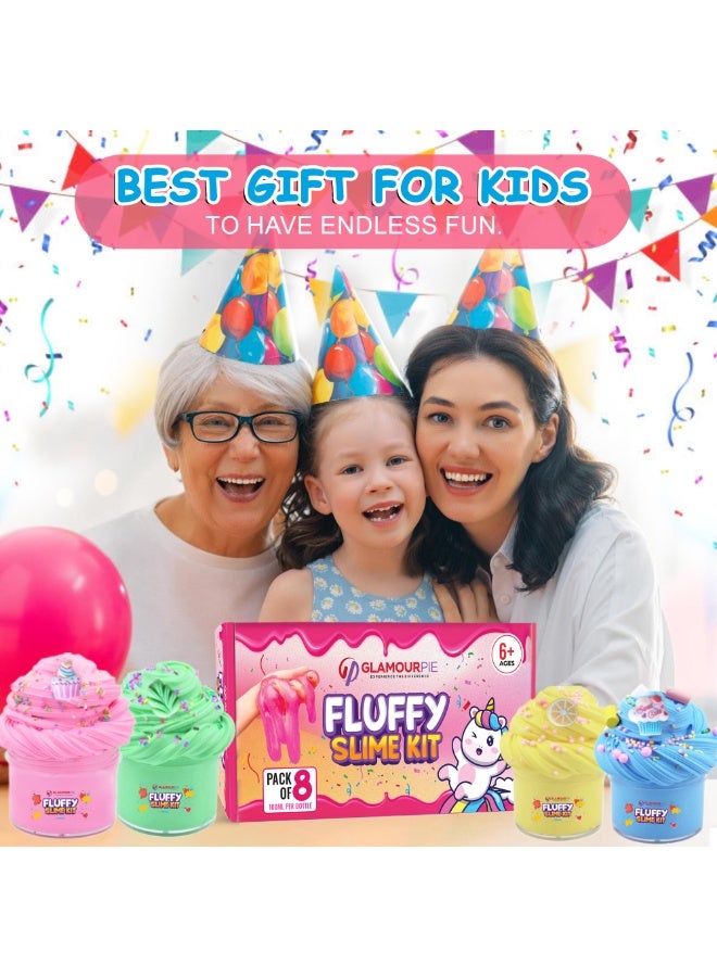 GlamourPie Fluffy Butter Slime Kit for Kids - Non-Sticky, Glossy & Scented Cloud Slime for Girls & Boys - Perfect for Party Favors & Stress Relief Toys for Girls 8x100ML - Image 4