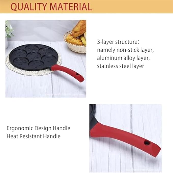 ريحني مقلاة إفطار غير لاصقة من 7 أكواب بمقبض مقاوم للحرارة، مثالية لصنع الفطائر الناعمة، الأومليت والكريب، صينية فطائر مثالية للأطفال والعائلة - Image 5