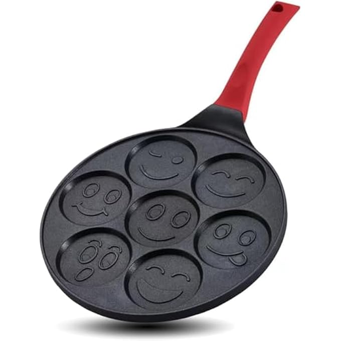ريحني مقلاة إفطار غير لاصقة من 7 أكواب بمقبض مقاوم للحرارة، مثالية لصنع الفطائر الناعمة، الأومليت والكريب، صينية فطائر مثالية للأطفال والعائلة - Image 1