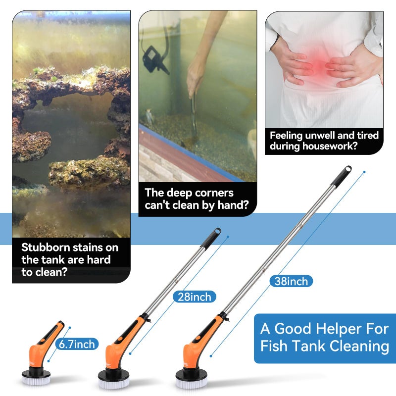hygger IPX8 Electric Aquarium Cleaning Brushes, Rechargeable Cleaner Tools Kit with 6 Replaceable Clean Spin Brush Heads Cordless Use 2 Speeds Adjustable Handle for Dog House Outdoor/Cat Litter Boxes - Image 2
