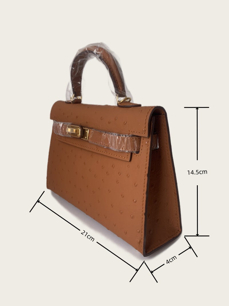 H Home Ostrich Pattern Top Layer Cowhide Kelly Bag Second Generation 21Cm Genuine Leather Crossbody Women'S Bag Shoulder Hand Small Square Bag - Image 2