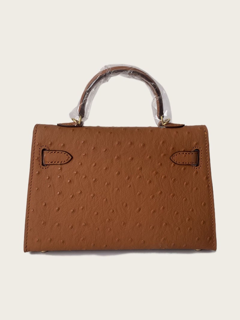 H Home Ostrich Pattern Top Layer Cowhide Kelly Bag Second Generation 21Cm Genuine Leather Crossbody Women'S Bag Shoulder Hand Small Square Bag - Image 4