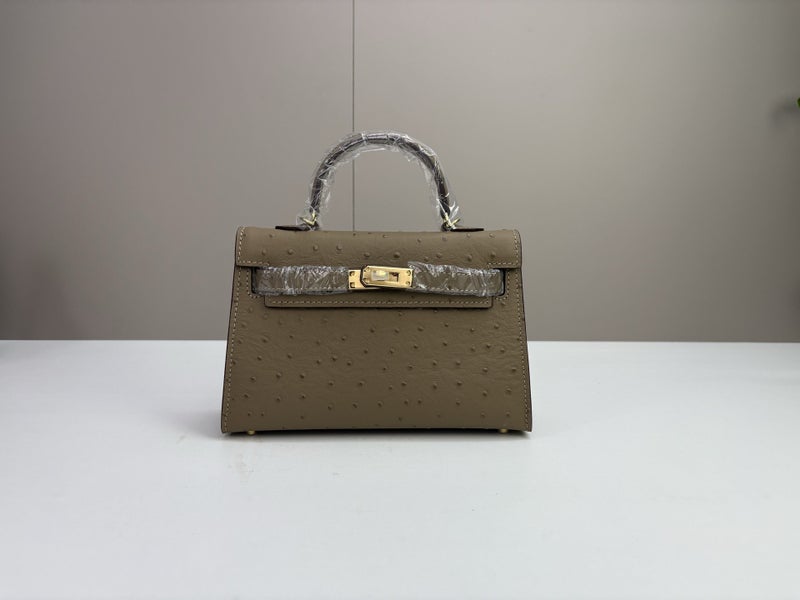 H Home Ostrich Pattern Top Layer Cowhide Kelly Bag Second Generation 21Cm Genuine Leather Crossbody Women'S Bag Shoulder Hand Small Square Bag - Image 1
