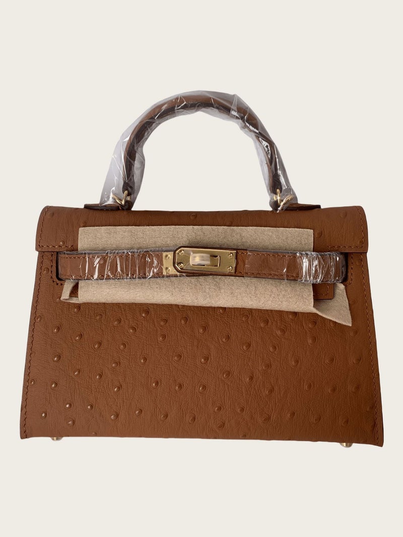 H Home Ostrich Pattern Top Layer Cowhide Kelly Bag Second Generation 21Cm Genuine Leather Crossbody Women'S Bag Shoulder Hand Small Square Bag - Image 3