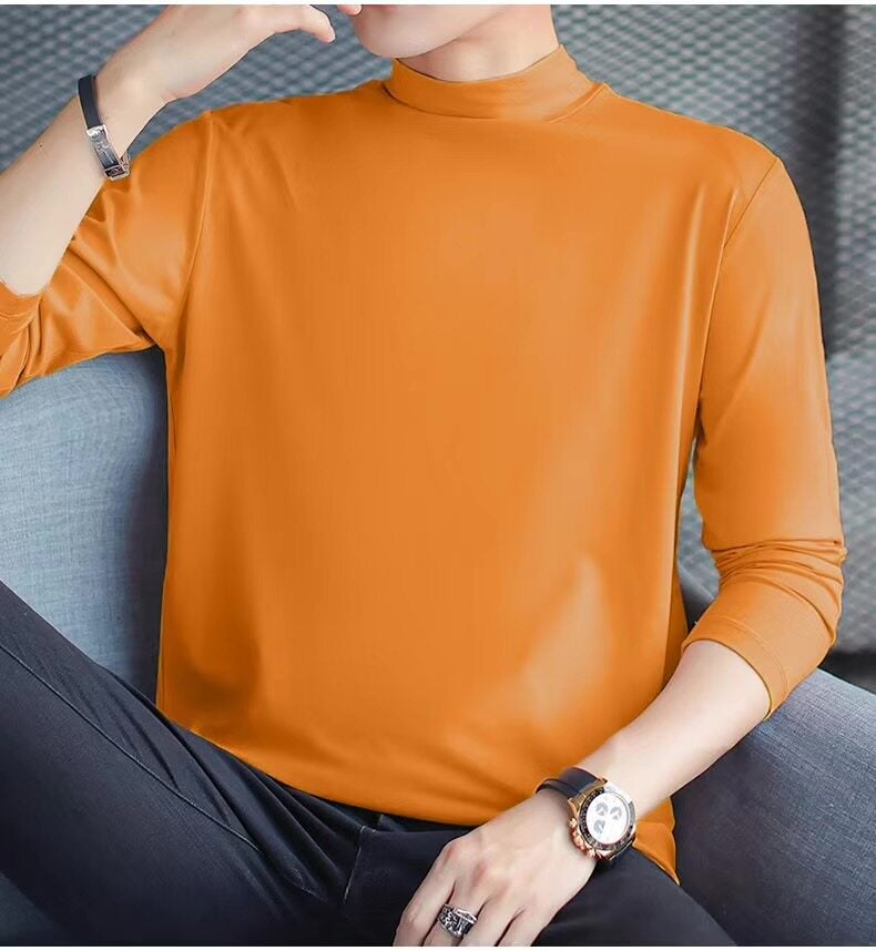 Autumn long-sleeved t-shirt men's solid color autumn clothes pure cotton modal half-turtleneck trendy Korean version thin mid-neck base shirt - Image 3