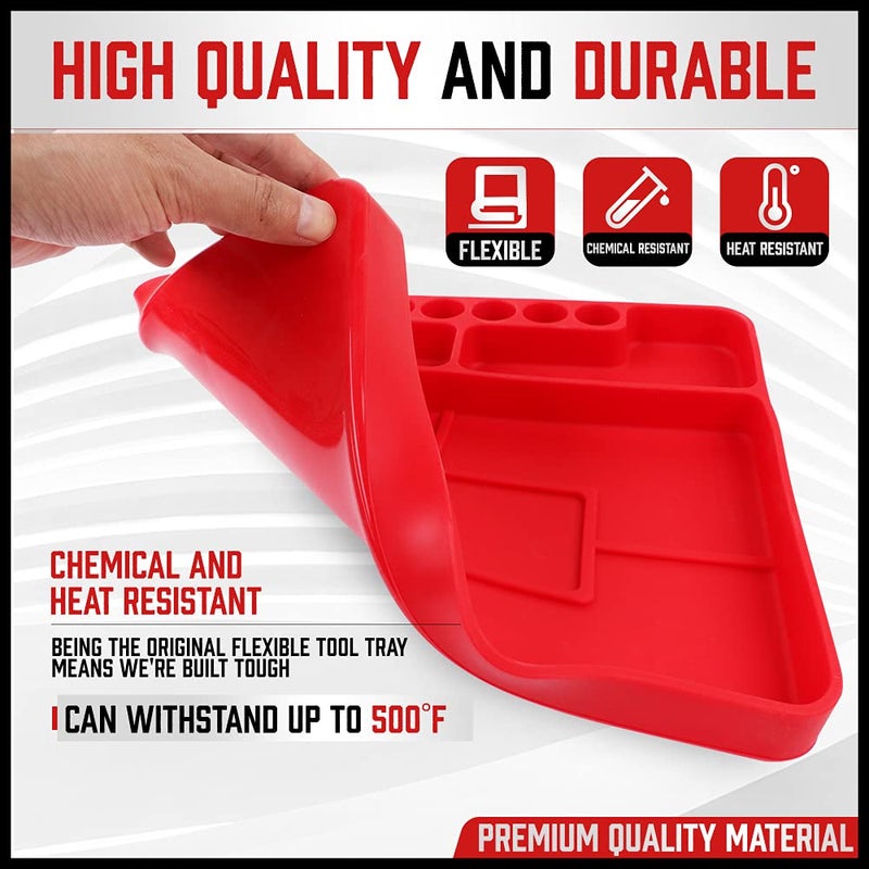 SEDY Premium Silicone Tool Tray, Automotive Non-Slip Flexible Silicone Tool Trays, Tool Organizer | 2 Piece Multi Purpose Mats with Magnetic Small parts Tray - Image 4