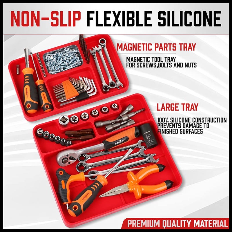 SEDY Premium Silicone Tool Tray, Automotive Non-Slip Flexible Silicone Tool Trays, Tool Organizer | 2 Piece Multi Purpose Mats with Magnetic Small parts Tray - Image 3