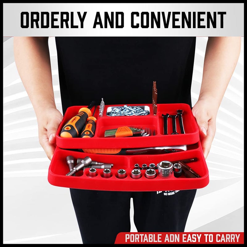 SEDY Premium Silicone Tool Tray, Automotive Non-Slip Flexible Silicone Tool Trays, Tool Organizer | 2 Piece Multi Purpose Mats with Magnetic Small parts Tray - Image 5