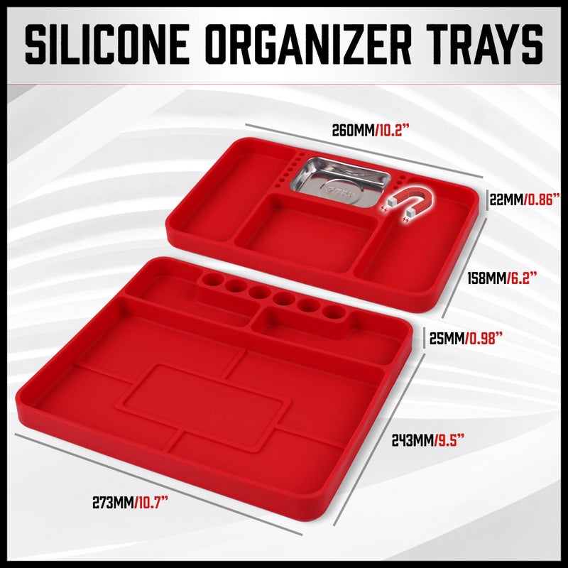 SEDY Premium Silicone Tool Tray, Automotive Non-Slip Flexible Silicone Tool Trays, Tool Organizer | 2 Piece Multi Purpose Mats with Magnetic Small parts Tray - Image 2