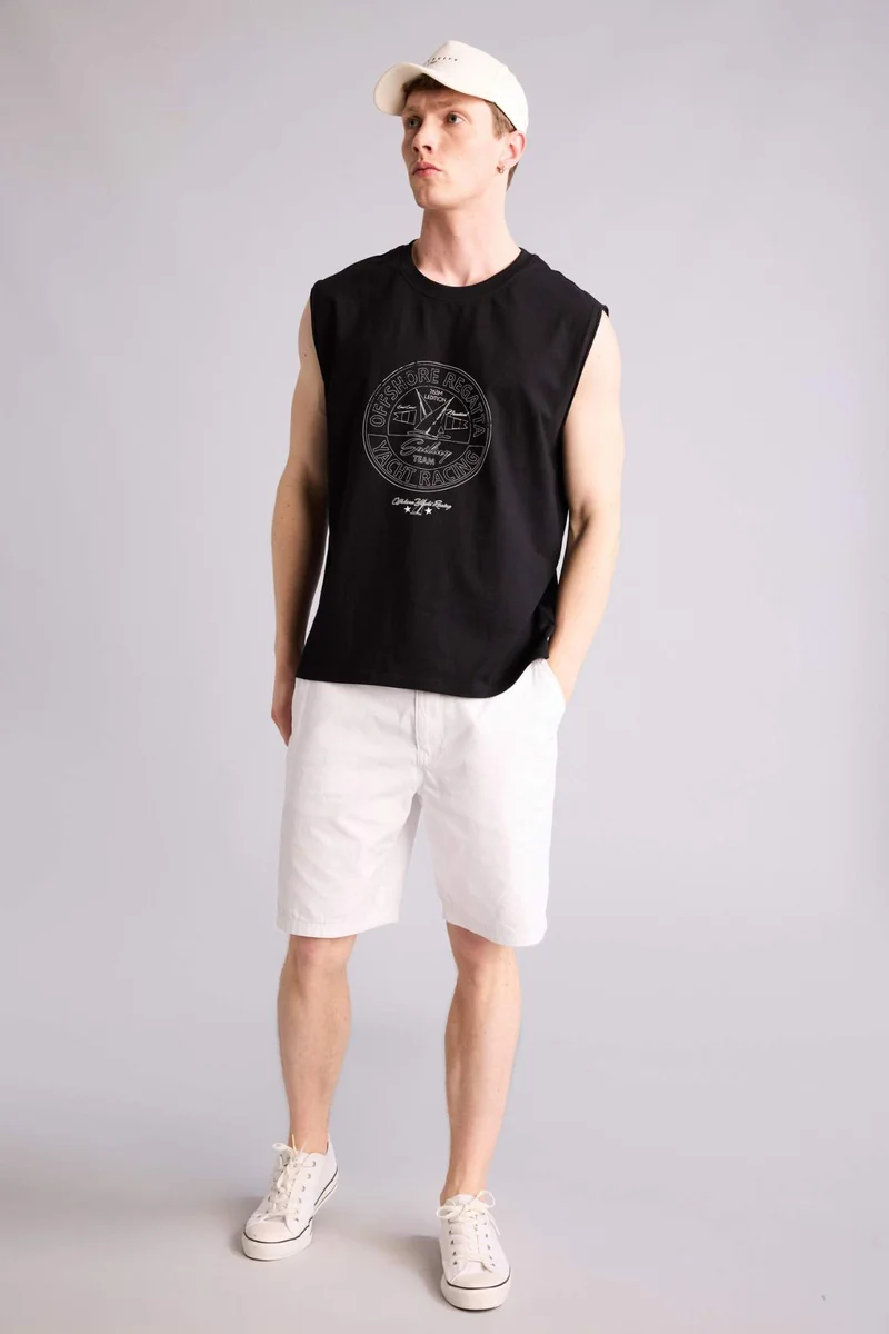 Defacto  100% Cotton Boxy Fit Printed Black Tank Top for Men | Best Price UAE