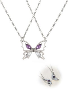 Generic Rhinestone Butterfly Pendant Friendship Necklace, Dainty BFF Stainless Steel Anti Fading Metal Necklace Set, Matching Friends Necklace Jewelry Gift (Silver)  - Image 1