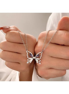 Generic Rhinestone Butterfly Pendant Friendship Necklace, Dainty BFF Stainless Steel Anti Fading Metal Necklace Set, Matching Friends Necklace Jewelry Gift (Silver)  - Image 3