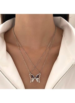 Generic Rhinestone Butterfly Pendant Friendship Necklace, Dainty BFF Stainless Steel Anti Fading Metal Necklace Set, Matching Friends Necklace Jewelry Gift (Silver)  - Image 4