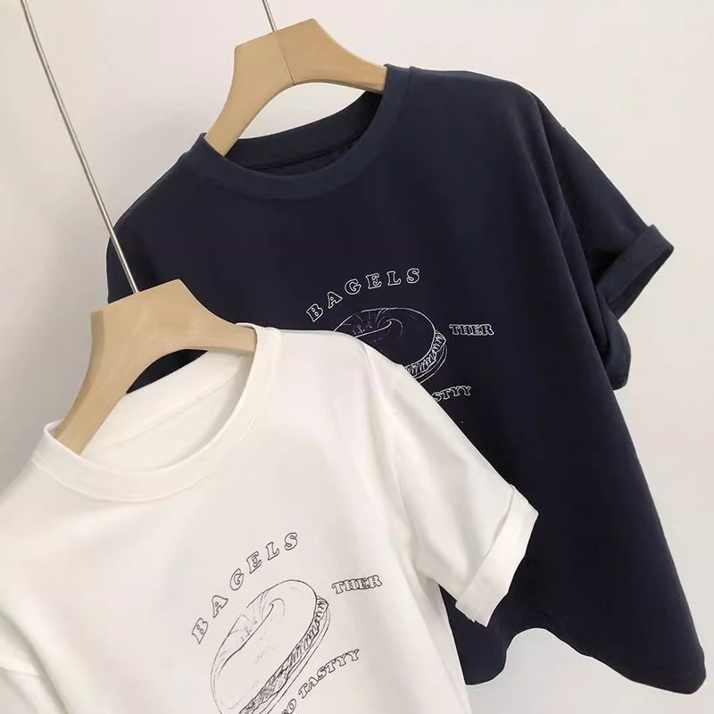Super Feel Modal Style Right Shoulder Short-Sleeved T-Shirt For Women Loose Printed Drapey Thin Top That Cover The Flesh - Image 5