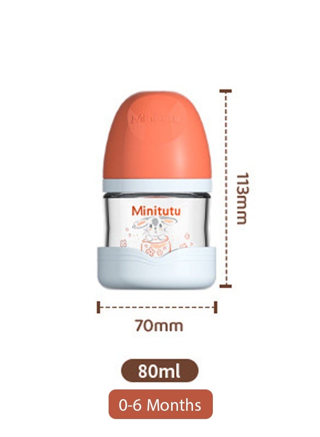 Minitutu Anti-Colic Glass Feeding Bottle for Newborn with Breast-Like Nipples and Silicone Anti Drop base, 80ml, 0M+, Wide-Neck(Orange) - Image 2