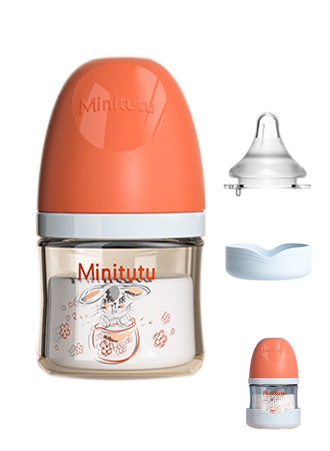 Minitutu Anti-Colic Glass Feeding Bottle for Newborn with Breast-Like Nipples and Silicone Anti Drop base, 80ml, 0M+, Wide-Neck(Orange) - Image 1