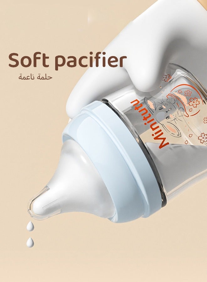 Minitutu Anti-Colic Glass Feeding Bottle for Newborn with Breast-Like Nipples and Silicone Anti Drop base, 80ml, 0M+, Wide-Neck(Orange) - Image 3