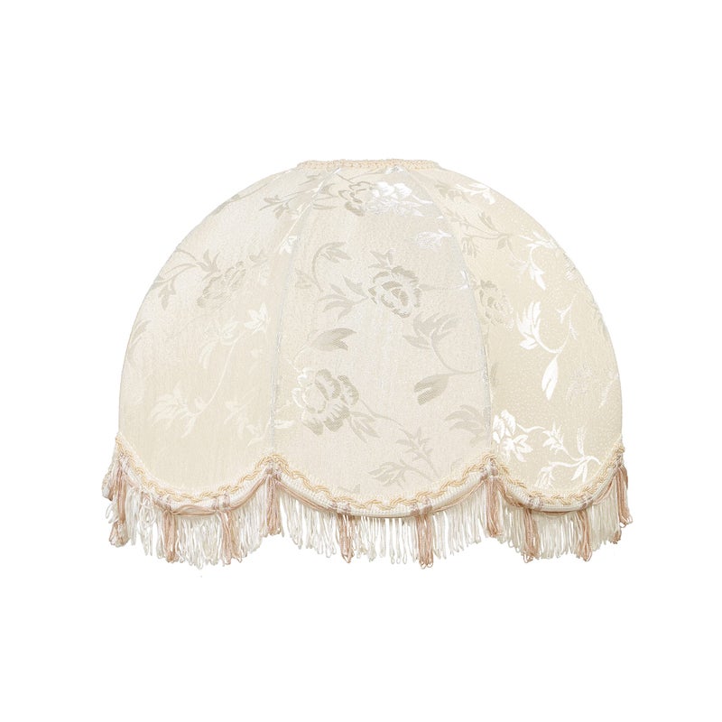 Aspen Creative 34523 Handsewn Scallop Dome Spider Lamp Shade in Ivory with Jacquard Textured Fabric with Fringe 4 Top x 16 Bottom x 12 Slant