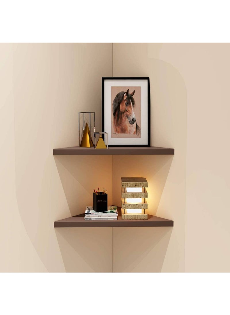 Corner Mounting Shelf Easy to Install Wall Corner Shelf Set of 2 Brown Frosting Pattern Right-Angled