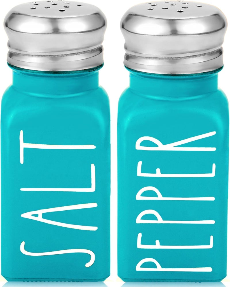 Teal Salt and Pepper Shakers Set by Brighter Barns  Turquoise Kitchen Decor  Turquoise Kitchen Accessories  Cute Modern Farmhouse Glass Shakers for Restaurants Wedding  Stainless Steel Lid Teal