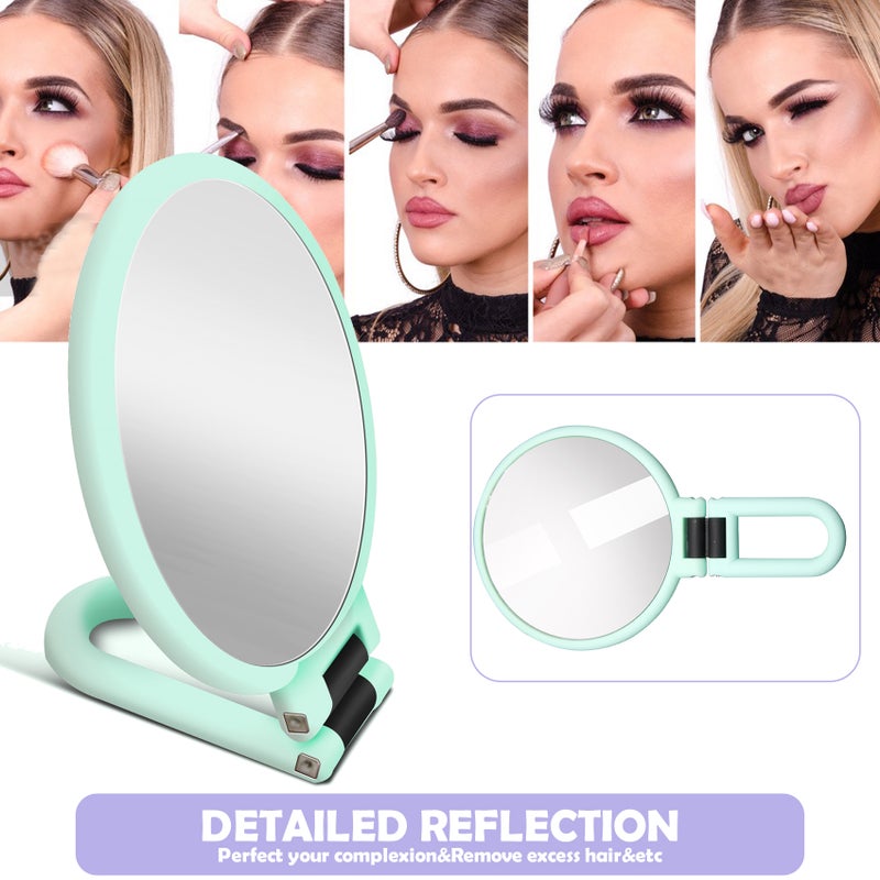 10X/15X Magnifying Handheld Mirror Folding Handle Double-sided Portable Travel Magnified Hand Mirror Pedestal Makeup Mirror - Image 3