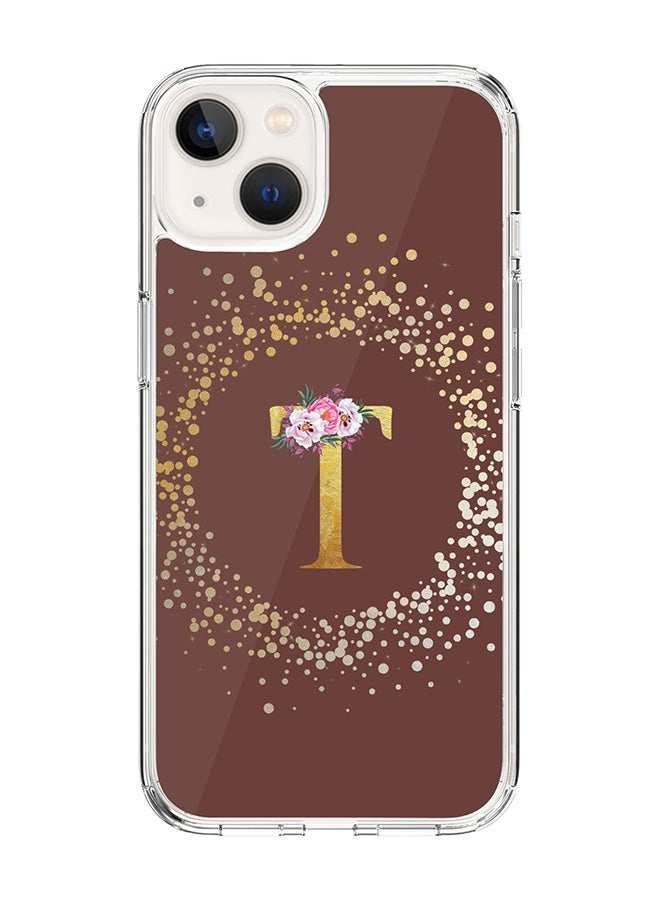 Stylizedd Classic Clear Case For iPhone 15 Plus, Hybrid Soft Case Flexible Edges Thin Cover- Custom Monogram Initial Letter Floral Pattern Alphabet - T(Brown) - Image 1