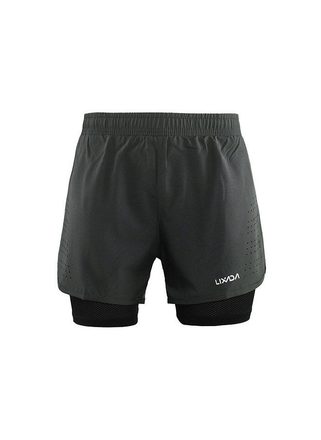 Generic - Men's 2-in-1 Running Shorts Quick Drying Breathable Active Training Exercise Jogging Cycling Shorts with Longer Liner Dark Gray Size L - Image 1