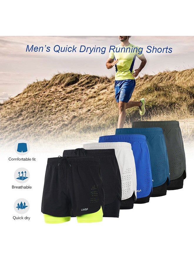 Generic - Men's 2-in-1 Running Shorts Quick Drying Breathable Active Training Exercise Jogging Cycling Shorts with Longer Liner Dark Gray Size L - Image 1
