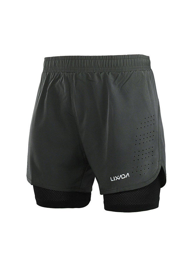 Generic - Men's 2-in-1 Running Shorts Quick Drying Breathable Active Training Exercise Jogging Cycling Shorts with Longer Liner Dark Gray Size L - Image 1